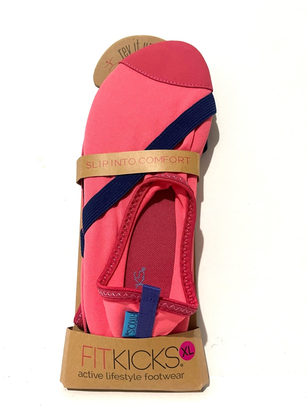 FitKicks Active Lifestyle Footwear Coral Pink Slip-On Flats with Navy Elastic